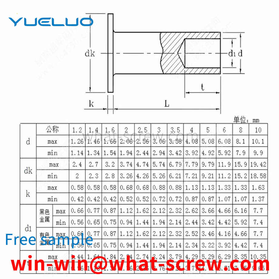 Flat head semi-hollow rivets