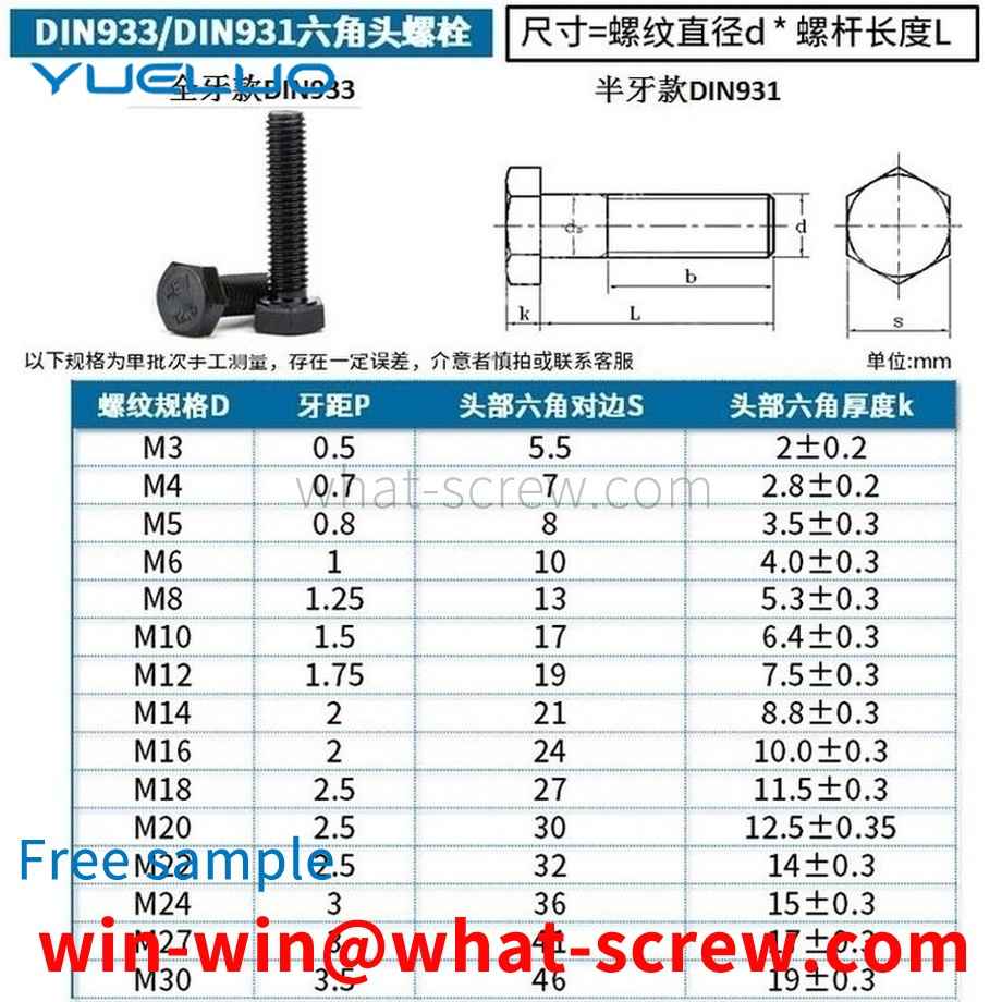 Customized Grade 12.9 Hexagon Screws