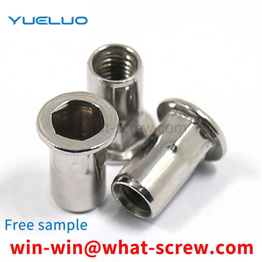 Flat head inner and outer half hexagon rivet nuts