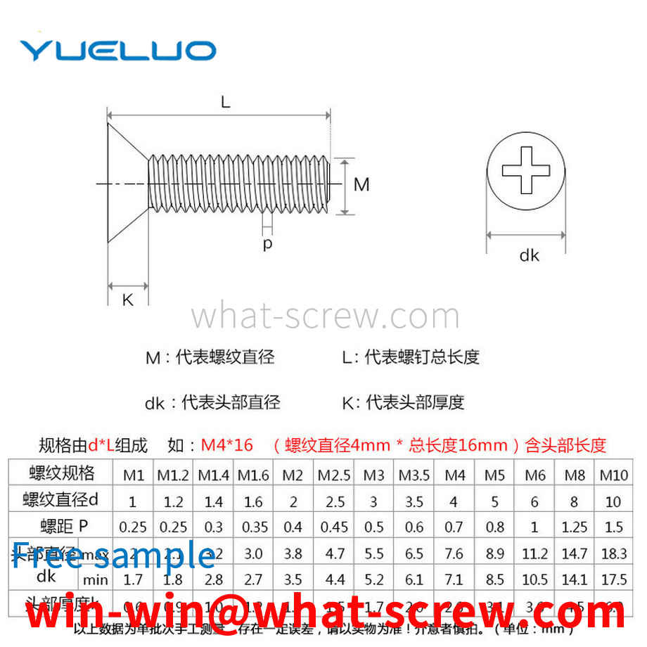 Countersunk head Phillips screw