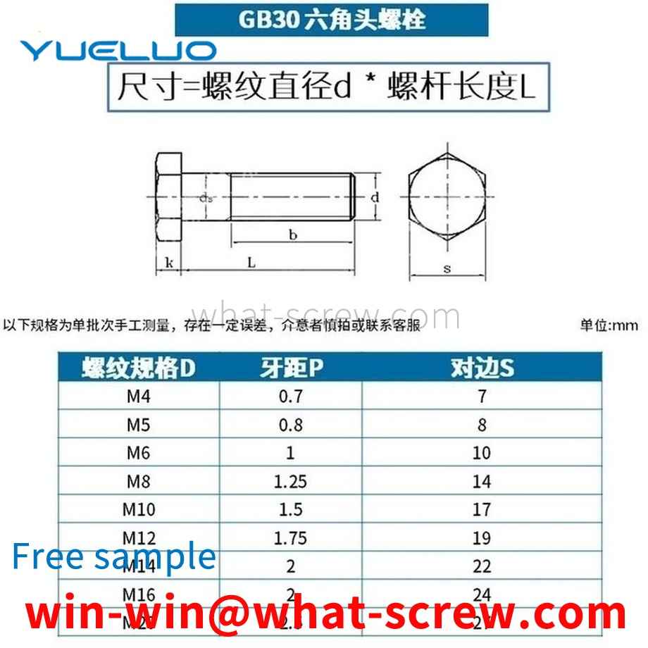 Customized copper hex screws