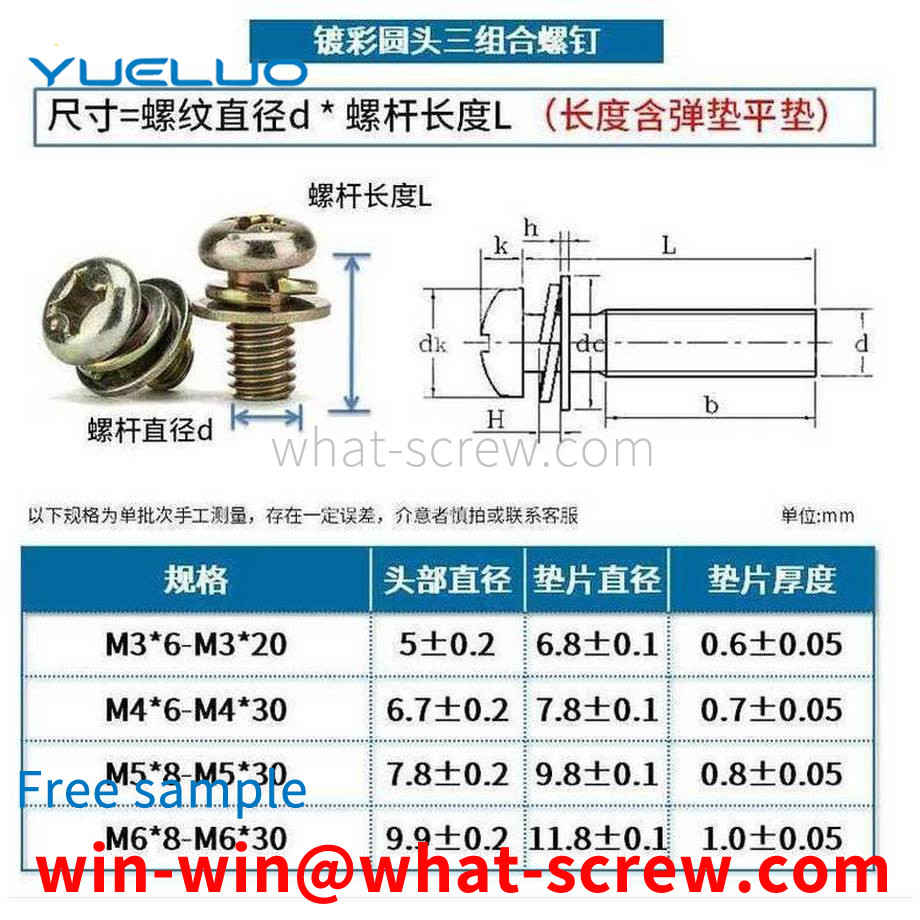 Customized Color Plated Round Head Three Combination Screws