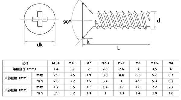 Customized cross countersunk head flat tail self-tapping screw fan screw flat head self-tapping screw self-tapping 5/8