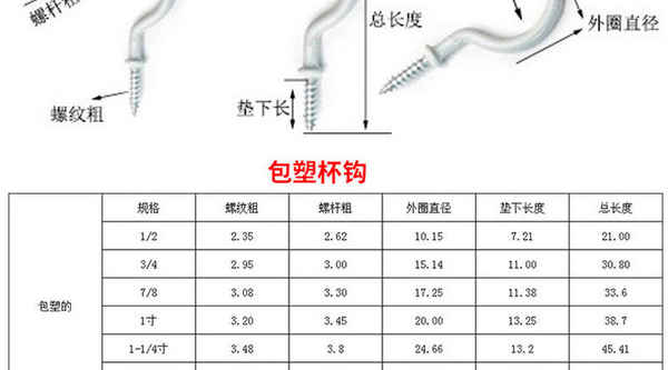 Customized open sheep's eye screw plastic cup hook closed question mark hook self-tapping screw lamp hook 9 word sheep's eye nail 3/8